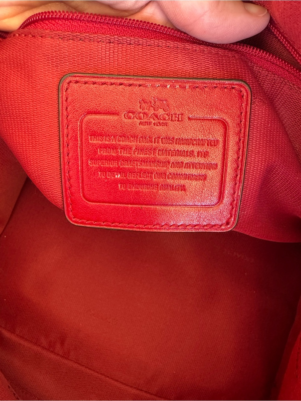 Coach Red Leather Tote with Signature Scarf and Gold Hardware - Picture 9 of 16